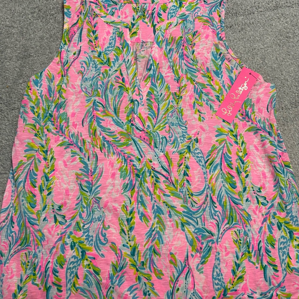 Lilly Pulitzer Pink and Green Leaf Print Top